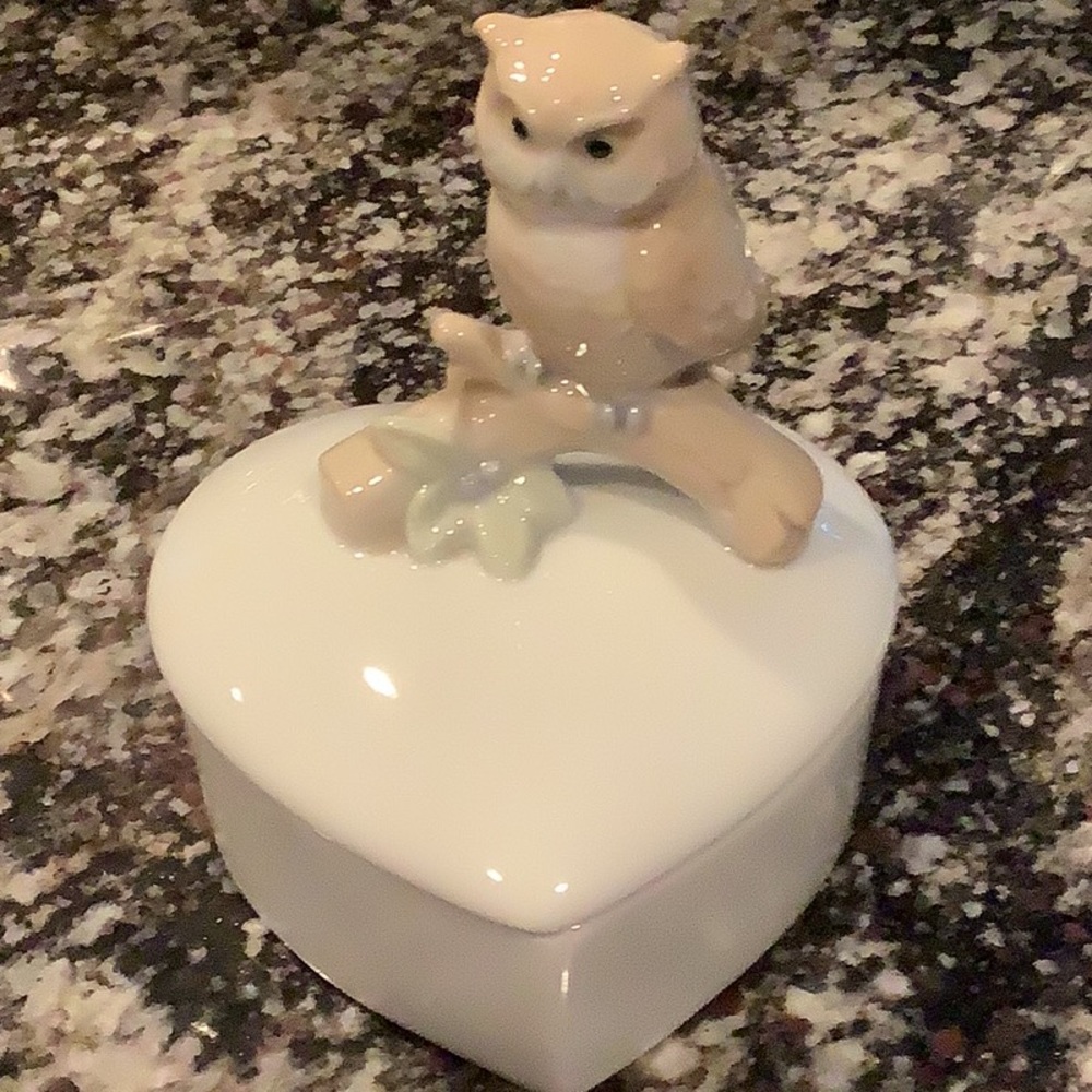 Otagiri Owl Heart Shaped Trinket Box